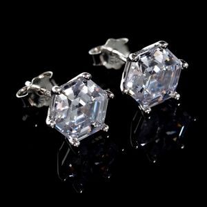  CZ Solitaire Stud Earrings in Platinum Over Sterling Silver 6.40 ctw